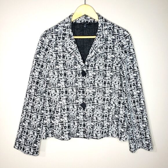 🦋3/$25 Robert Kitchen XSmall Long Sleeve Black White Print Blazer Jacket - Picture 1 of 10